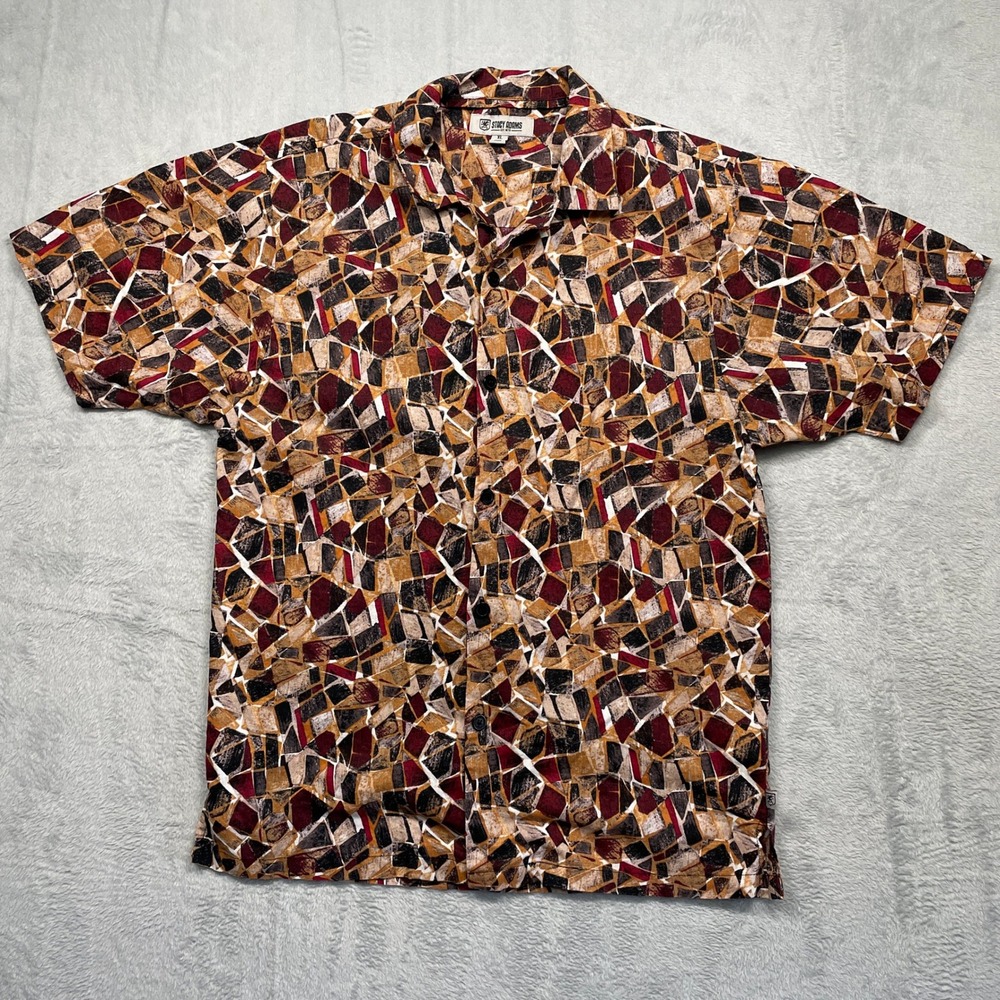 Stacy Adams Button Down Shirt Men XL Multicolor Geometric Linen Cotton Blend